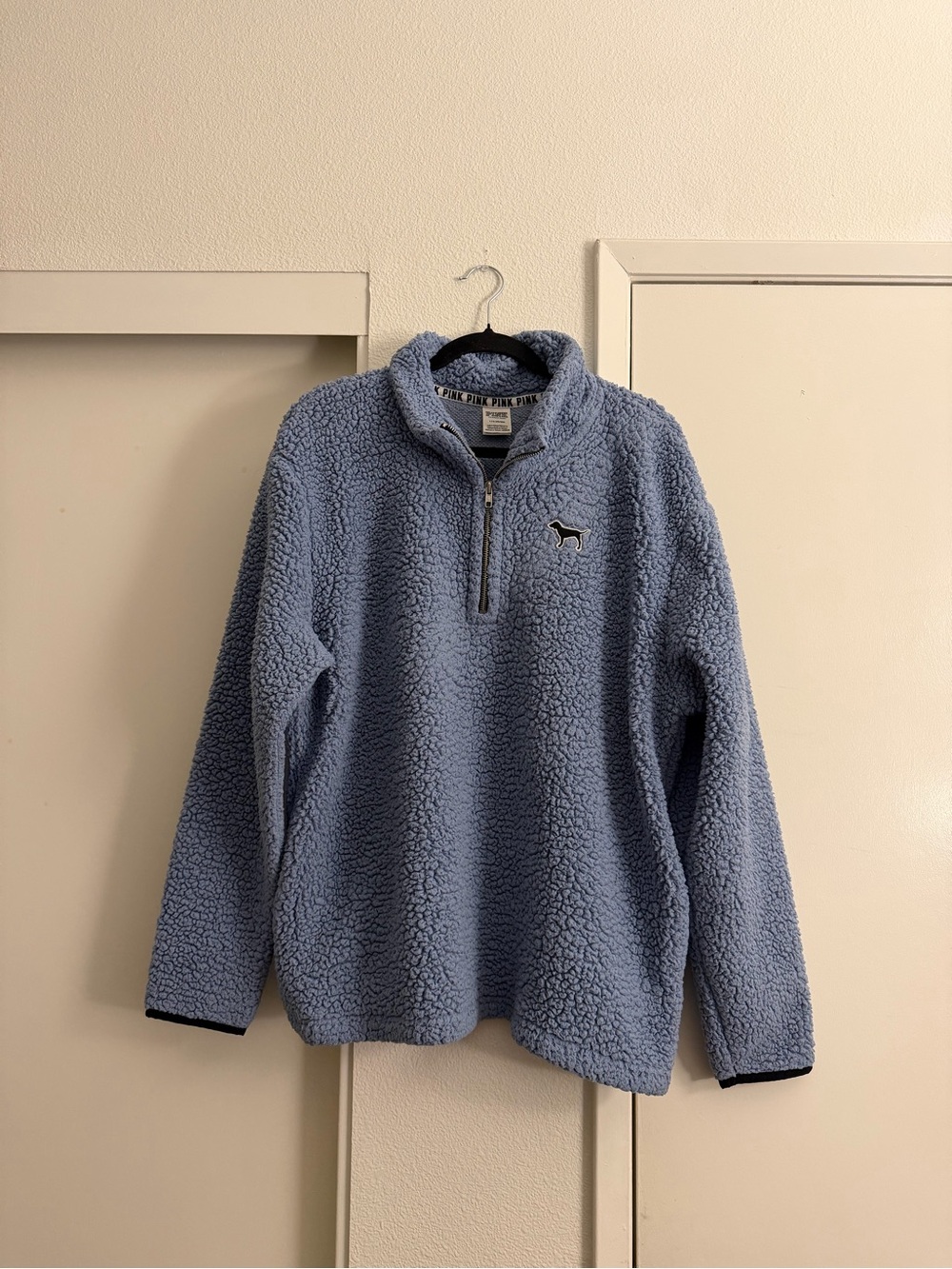 PINK victoria secret Light Blue Sherpa Half-Zip Pullover with Dog Logo